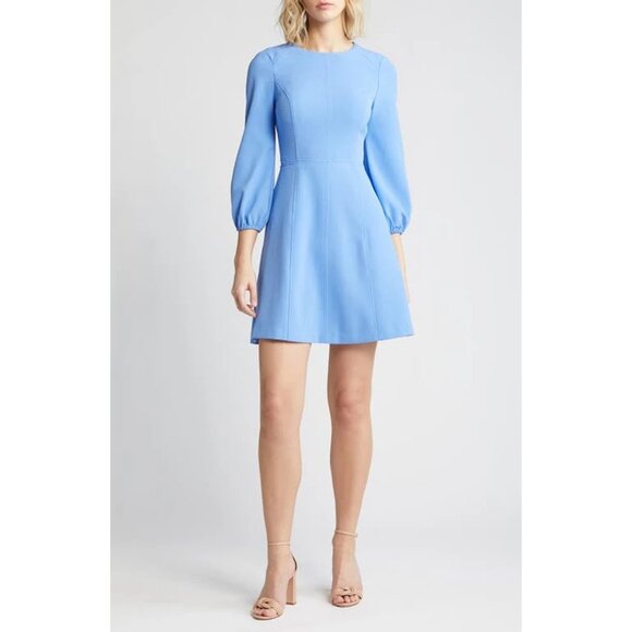Eliza J. Seamed Long Sleeve Crepe Dress Cocktail Party Event in Blue Size 10 - Picture 1 of 12